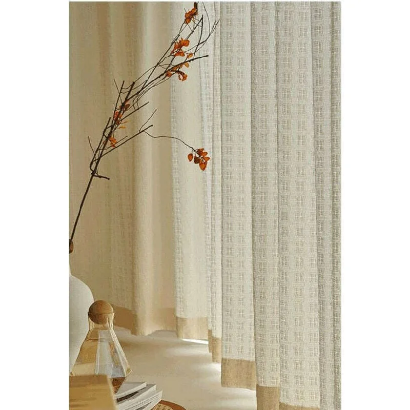 Rémy Linen Jacquard Square Weave Semi-Shading Curtain - Beige