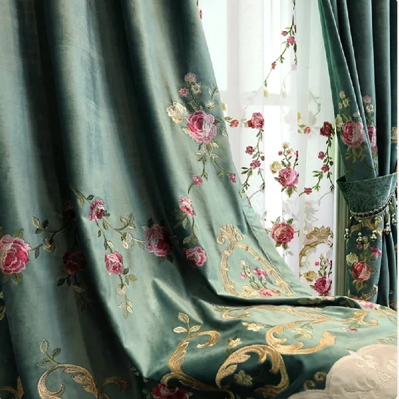 Rémy Luxury Green Velvet Embroidered Curtains