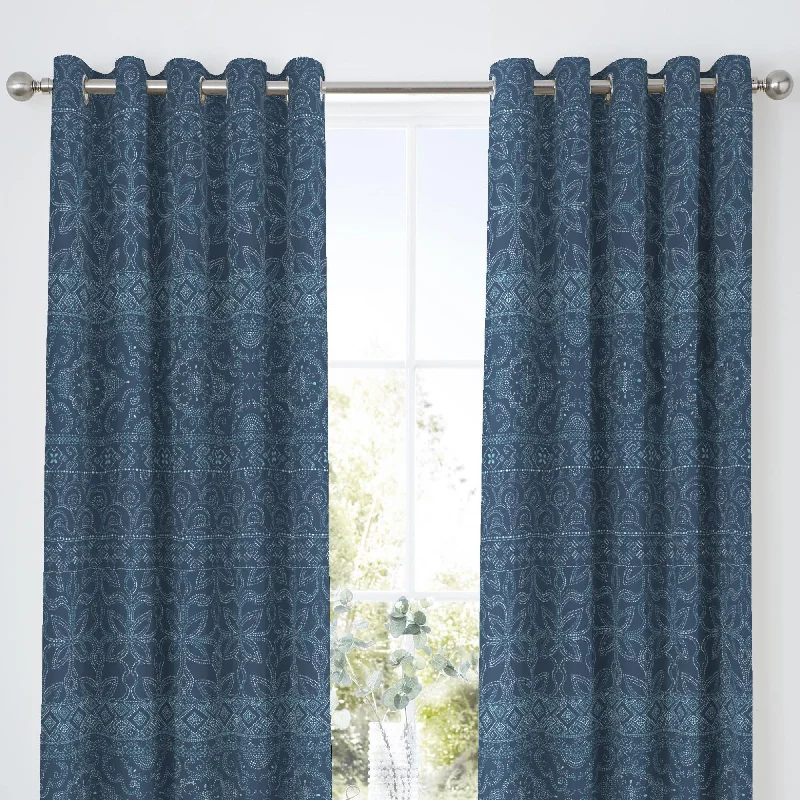 Rohini Pair of Eyelet Curtains by Dreams & Drapes Design in Blue