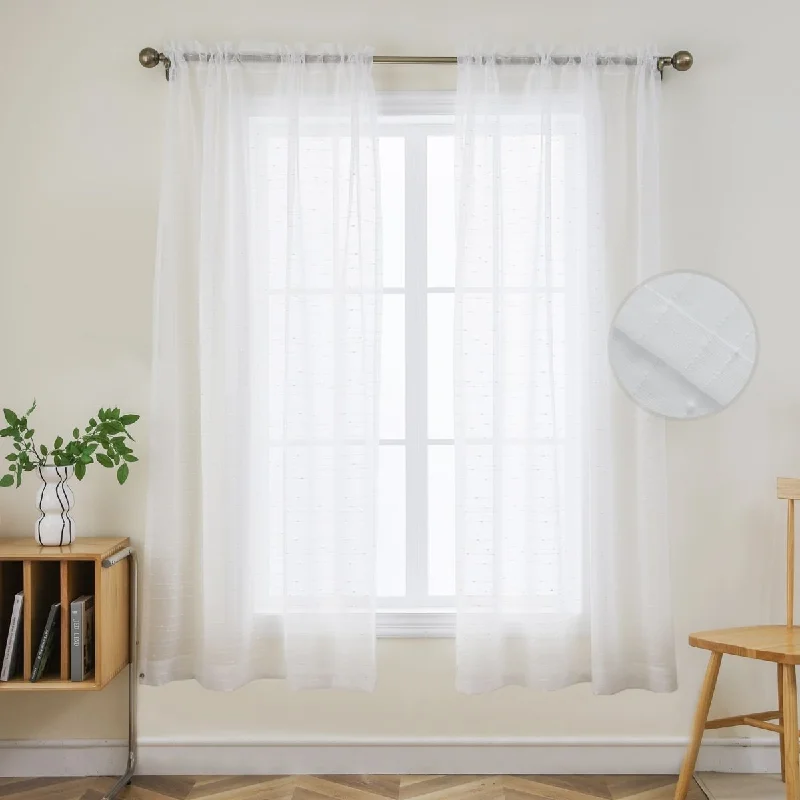 Joydeco White Sheer Curtains, Lightweight Semi Drape Panels