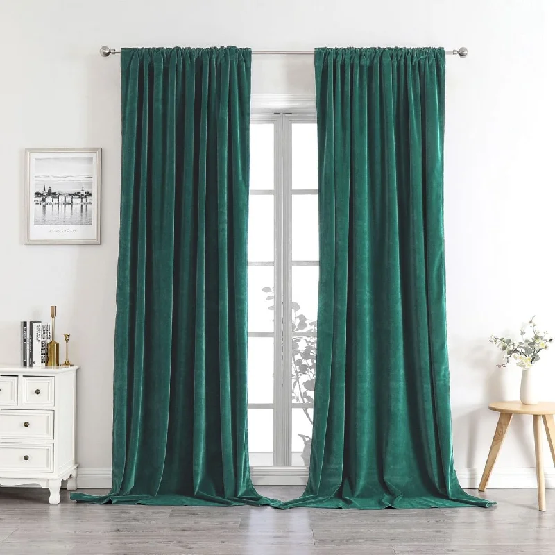 Joydeco Grass Green Velvet Curtains - Thermal Insulated, Privacy, Room Darkening Window Drapes