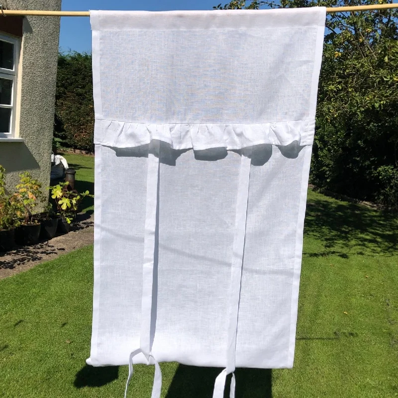 Risely White Linen Tie up Ruffle Curtain