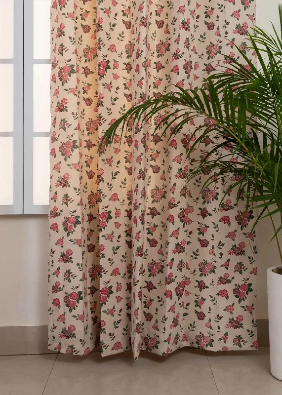 Wild Roses 100% cotton floral curtain for Living room & bed room - Room darkening - Pack of 1