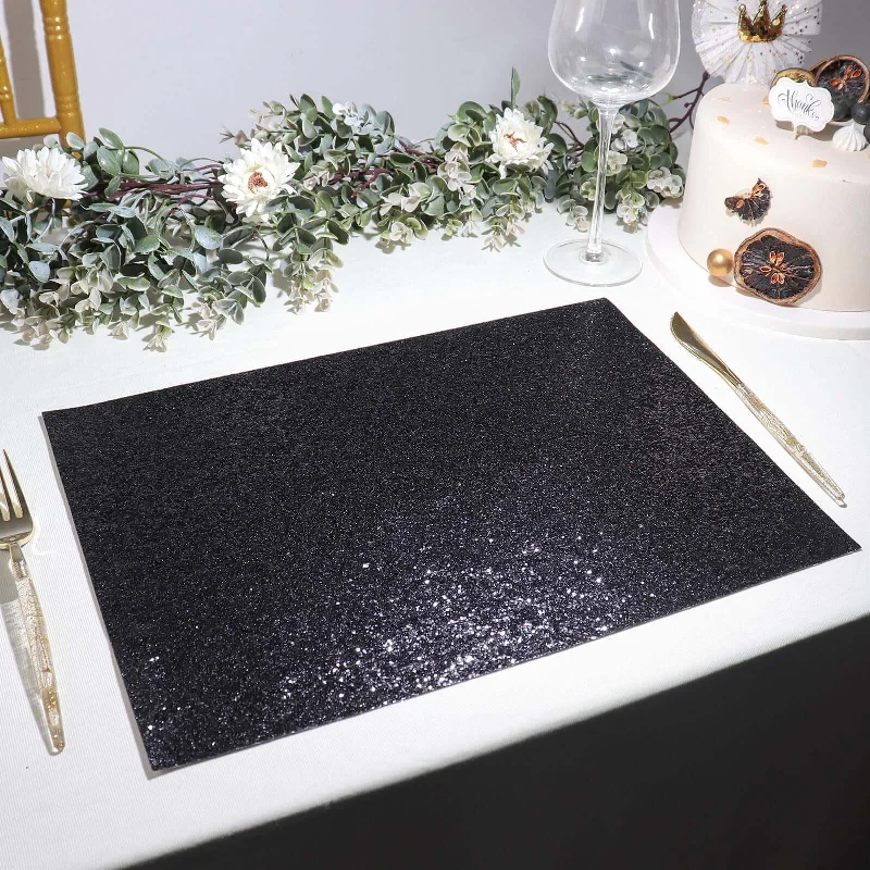 6 Pack Black Sparkle Placemats, Non Slip Decorative Rectangle Glitter Table Mat