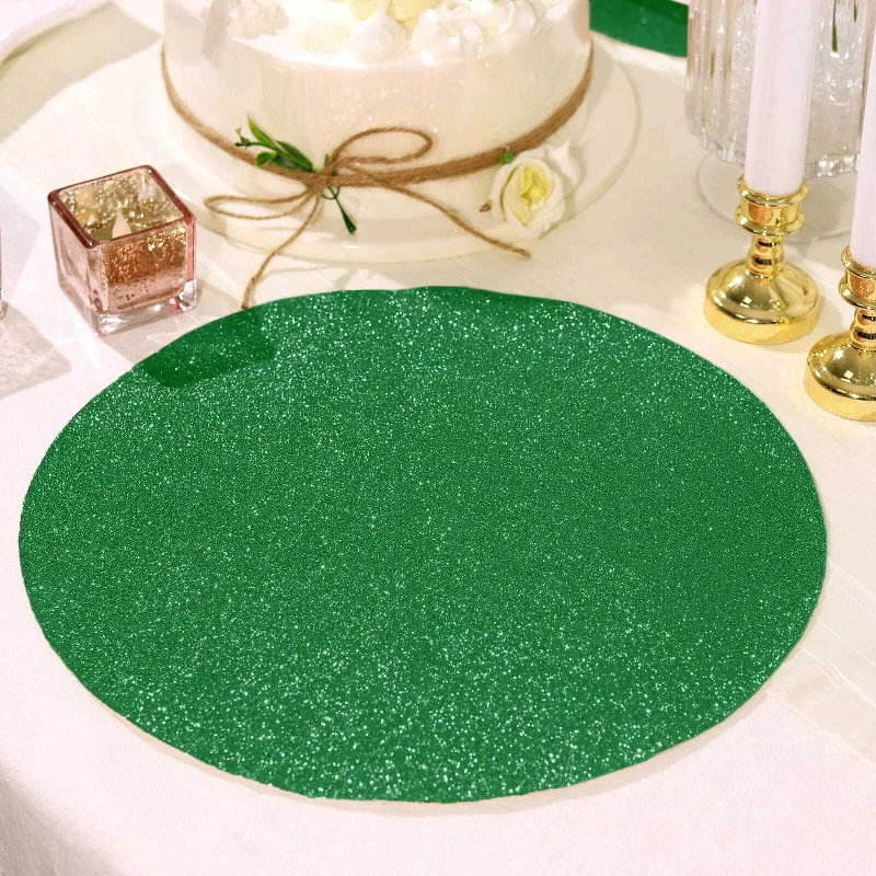 6 Pack Green Round Sparkle Placemats, Non Slip Glitter Decorative Table Mats