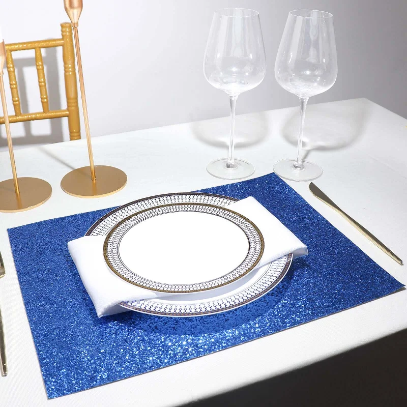 6 Pack Royal Blue Sparkle Placemats, Non Slip Decorative Rectangle Glitter Table Mat