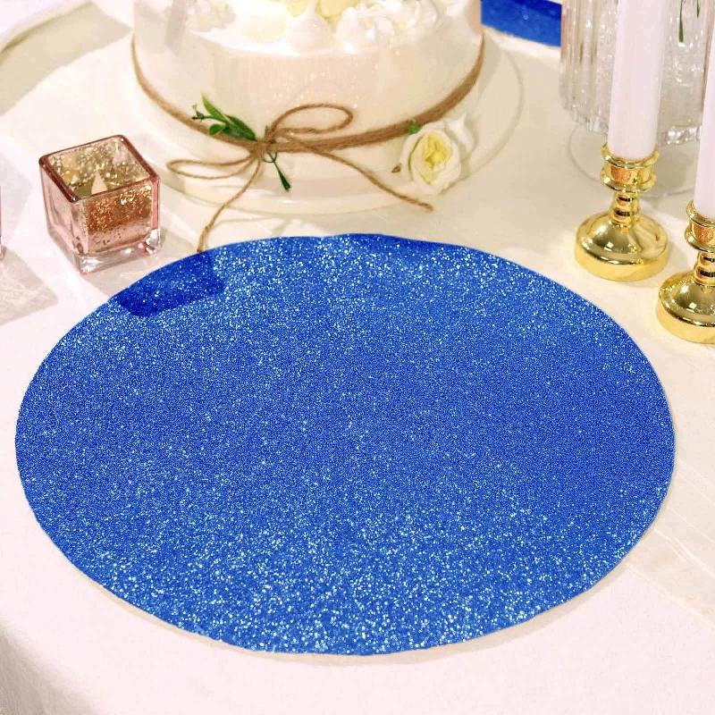 6 Pack Royal Blue Sparkle Placemats, Non Slip Decorative Round Glitter Table Mat