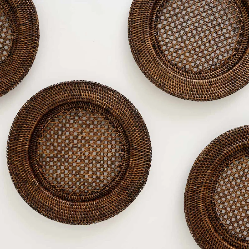 India Hicks Home Antique Brown Rattan Charger | Set of 4