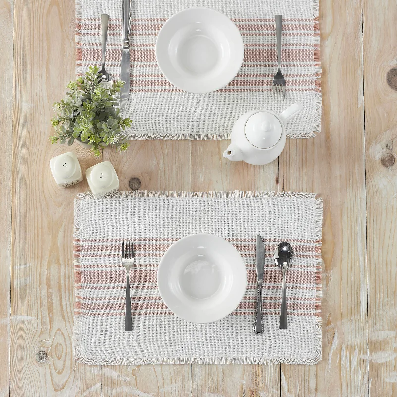 Antique White Stripe Coral Indoor/Outdoor Placemat Set of 6 13x19 VHC Brands