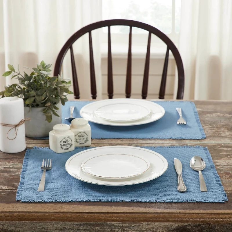 Burlap Blue Placemat Set of 6 Fringed 13"x19" VHC Brands