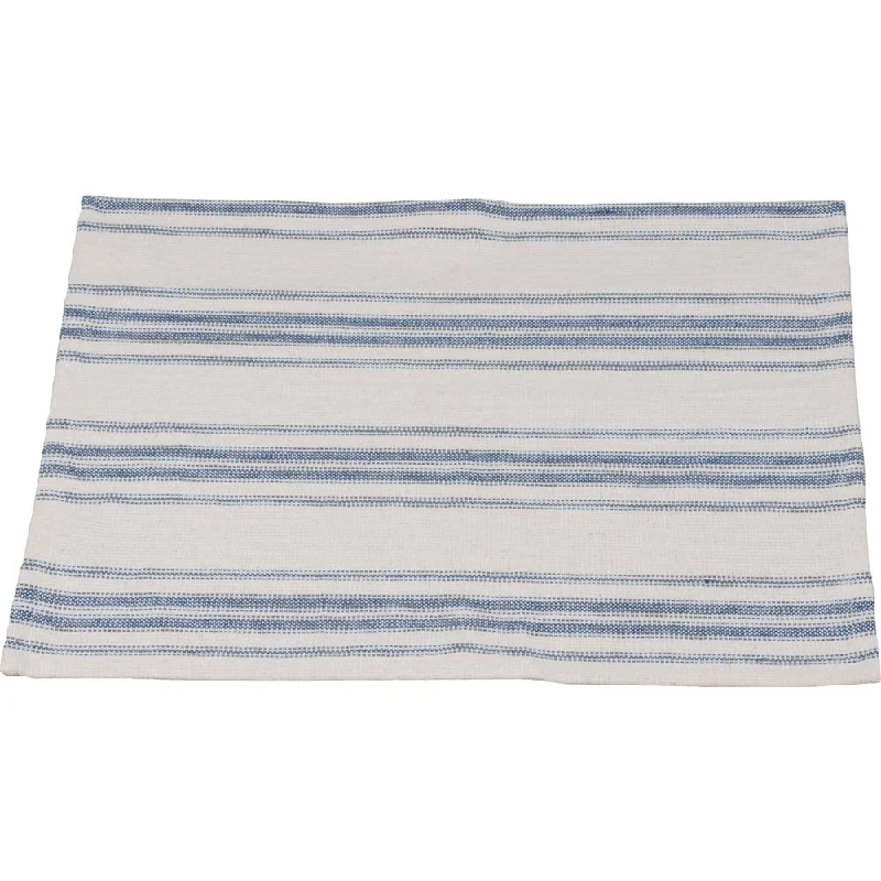 Colonial Blue Cream Grain Sack Stripe Placemat Set Of Six PM165014