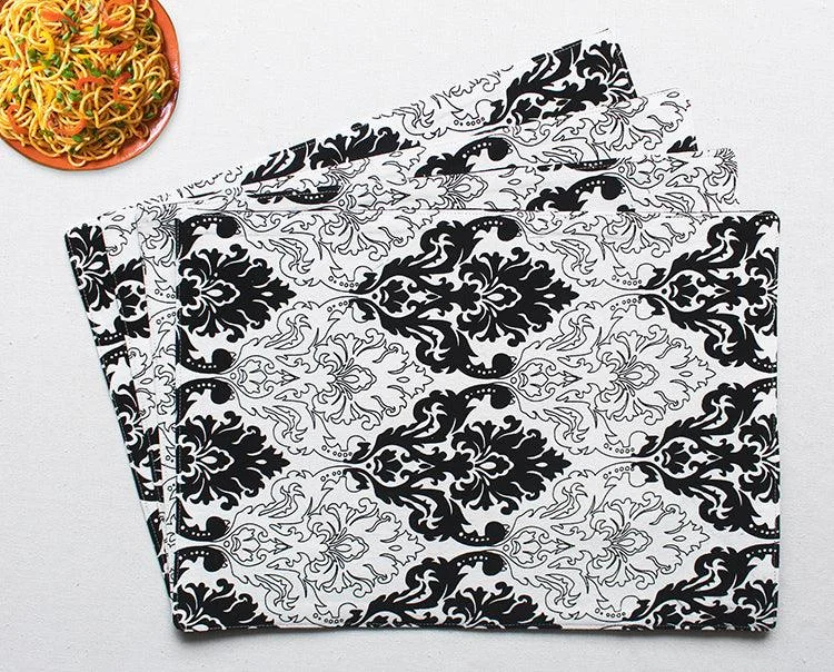 Cotton Black and White Damask Table Placemats Pack Of 4