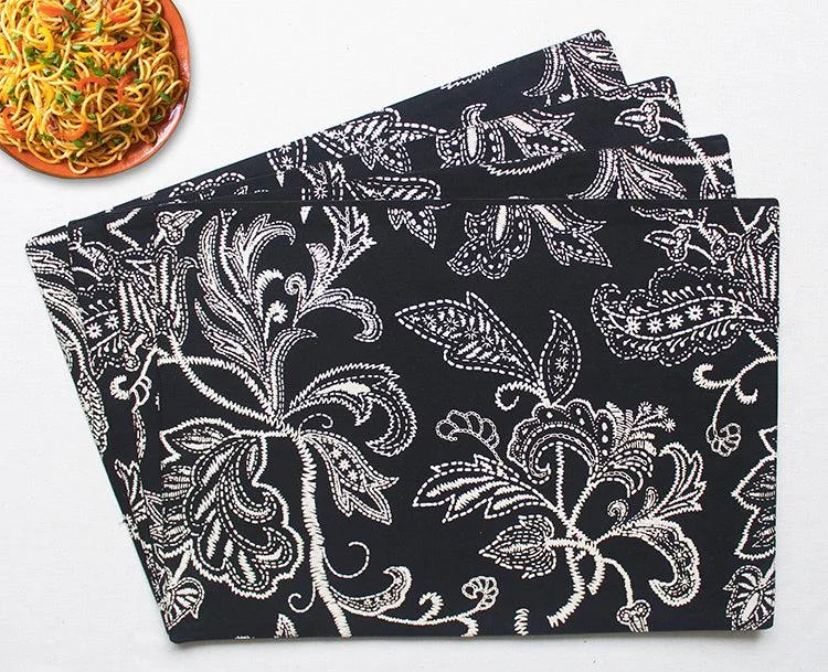 Cotton Black Flower Table Placemats Pack Of 4