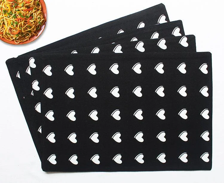 Cotton Black Heart Table Placemats Pack Of 4