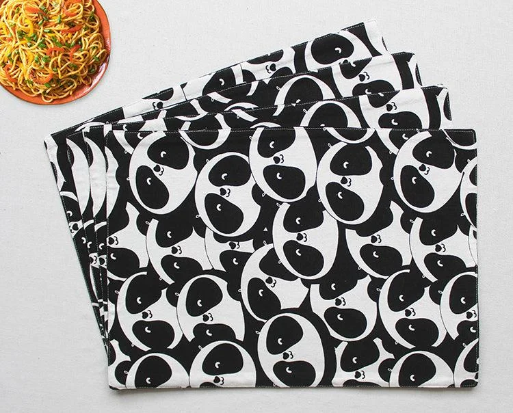 Cotton Black Panda Table Placemats Pack Of 4