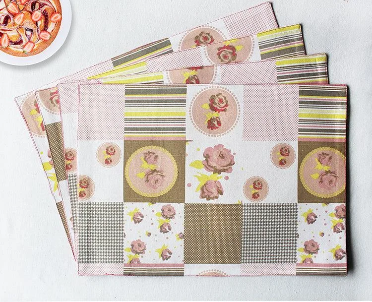 Cotton Check Flower Table Placemats Pack Of 4