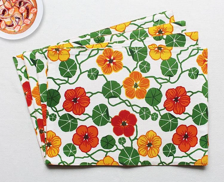 Cotton Green and Orange Flower Table Placemats Pack Of 4