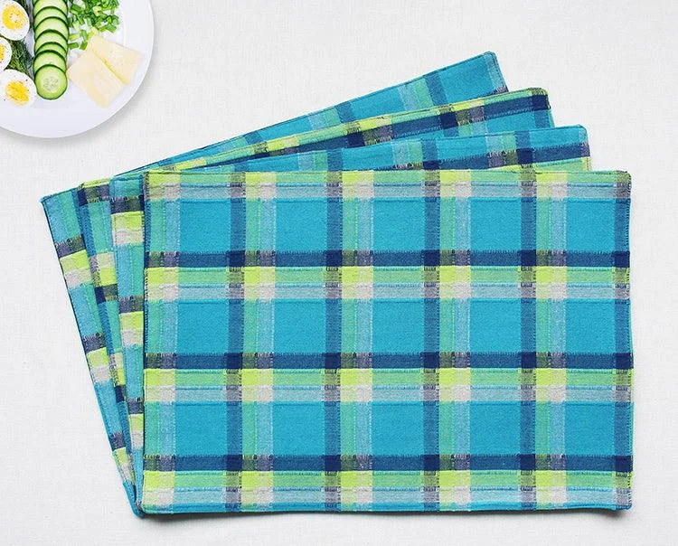 Cotton Iran Check Blue Table Placemats Pack Of 4