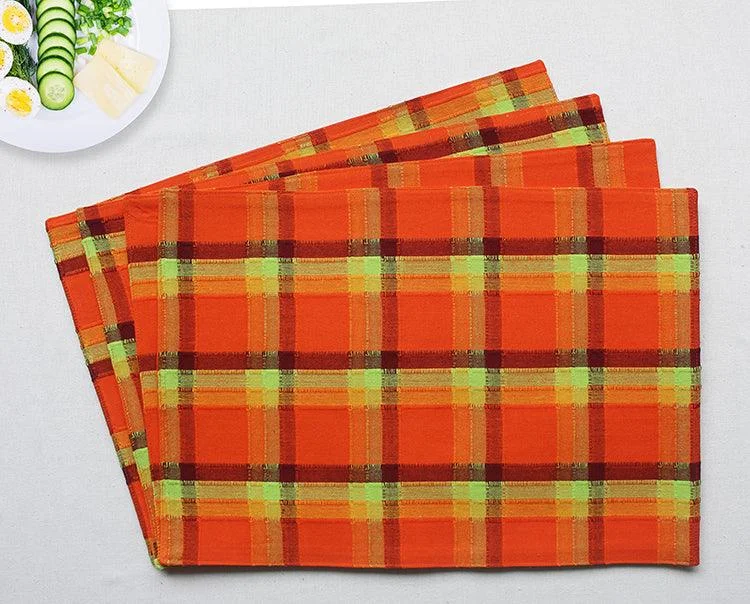 Cotton Iran Check Orange Table Placemats Pack Of 4