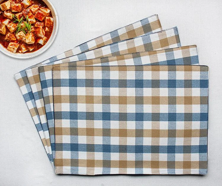 Cotton Lanfranki Blue Check Table Placemats Pack Of 4