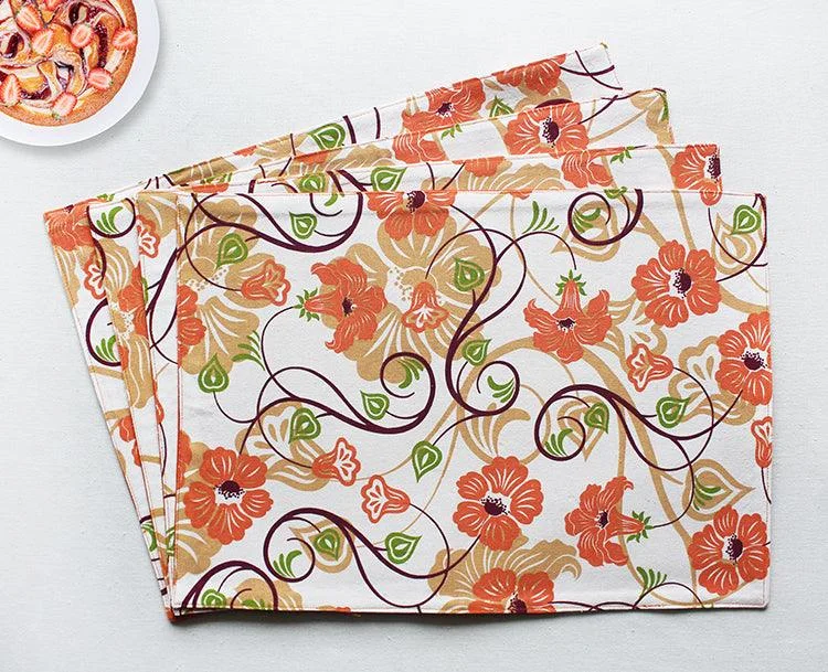 Cotton Orange Flower Table Placemats Pack Of 4