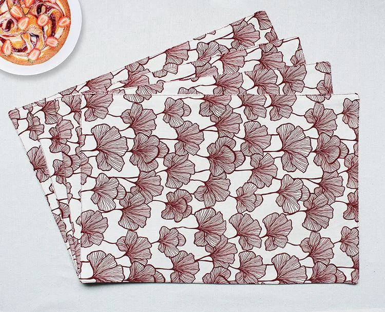 Cotton Single Leaf Maroon Table Placemats Pack Of 4