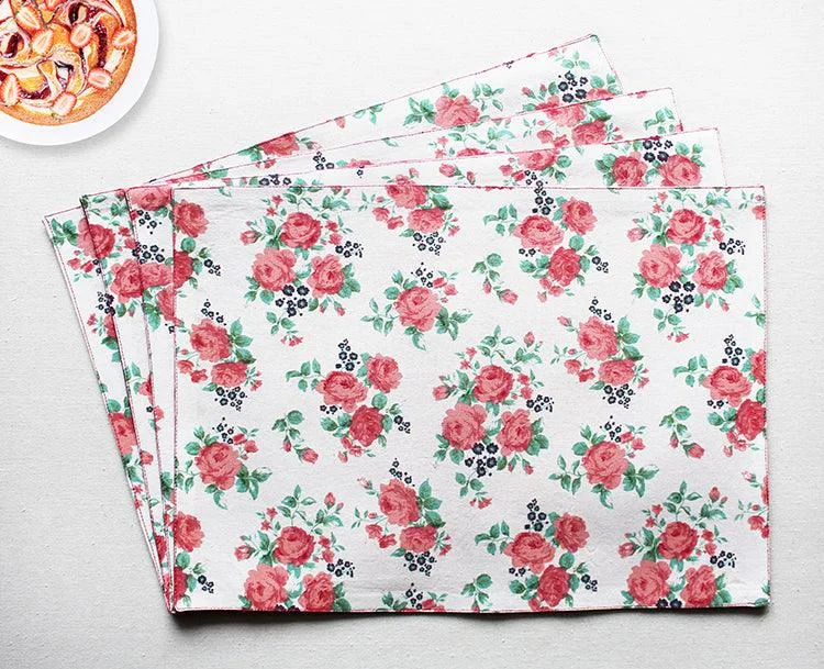 Cotton Small Pink Rose Table Placemats Pack Of 4