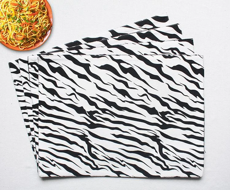 Cotton White Tiger Stripe Table Placemats Pack Of 4