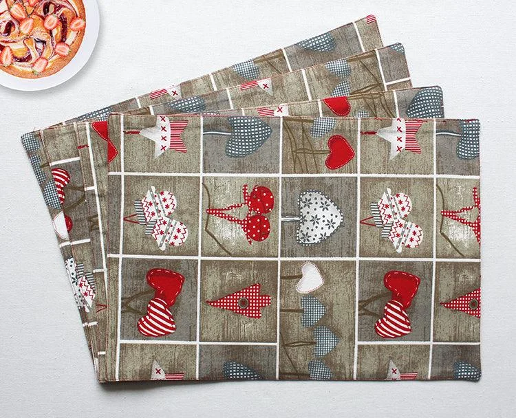 Cotton Xmas Heart Table Placemats Pack Of 4