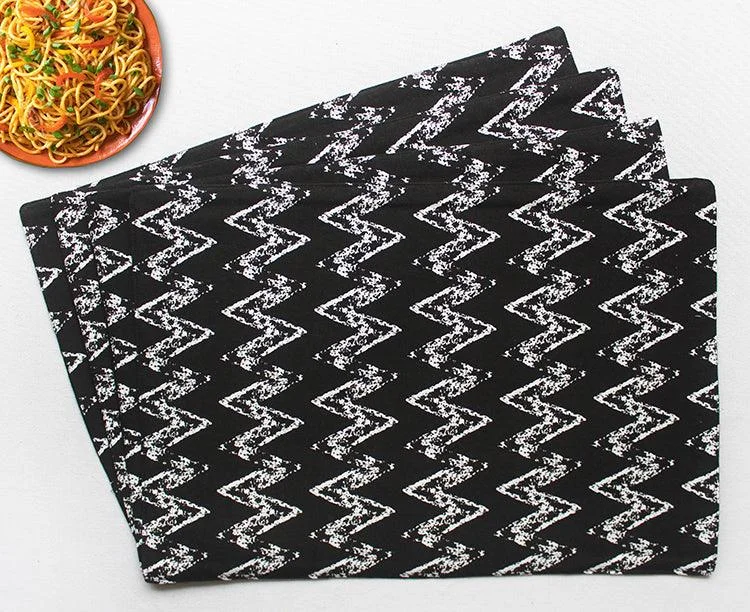 Cotton Zig-Zag Black Table Placemats Pack Of 4