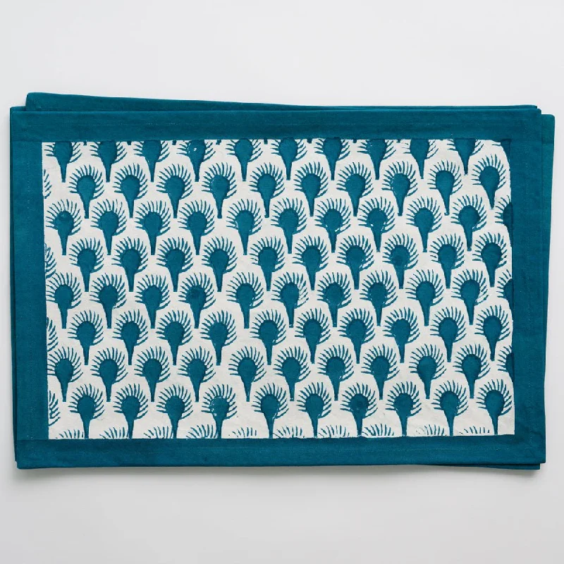 Geo Feather Teal Placemats | Set of 4