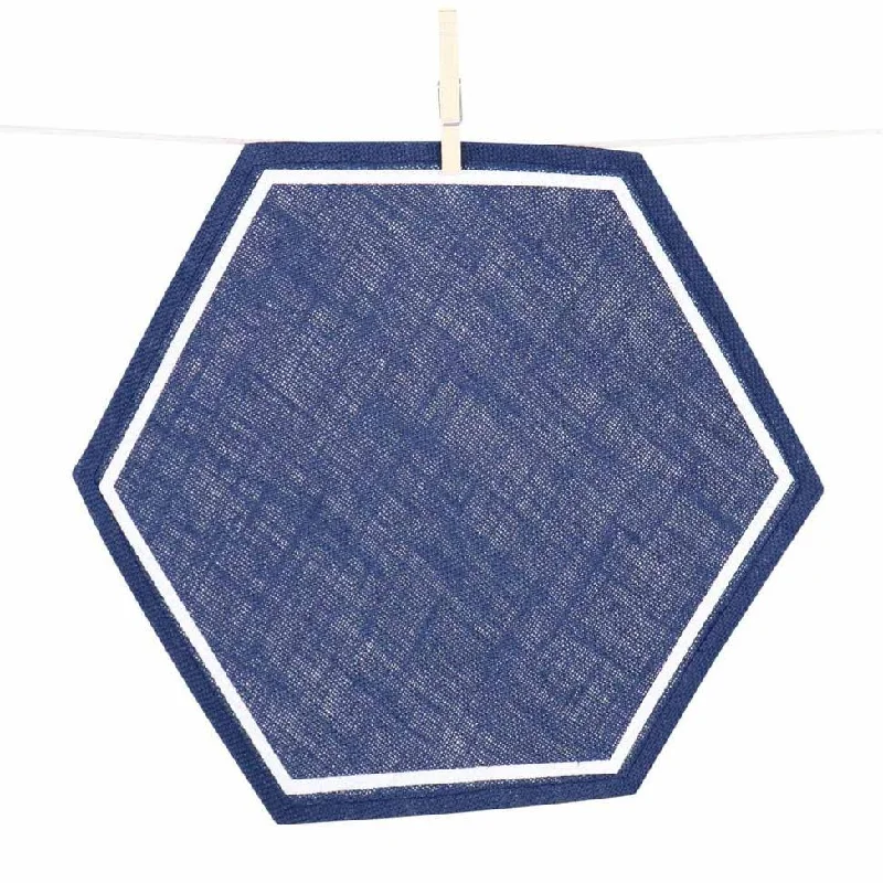 Navy Framed Hexagon Jute Placemat | Set of 4