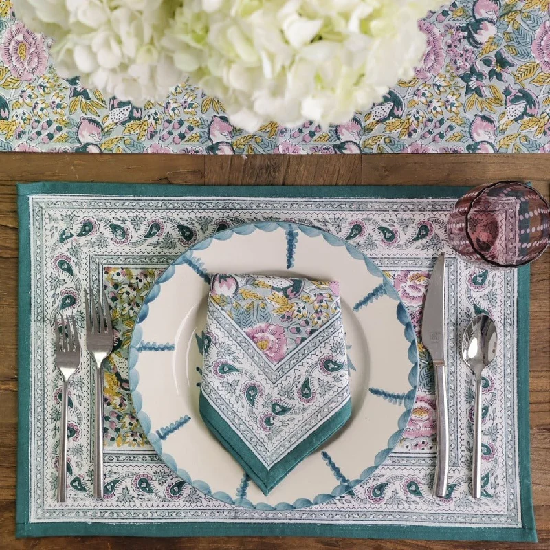 Pomegranate Garden Teal & Lilac Placemat | Set of 4