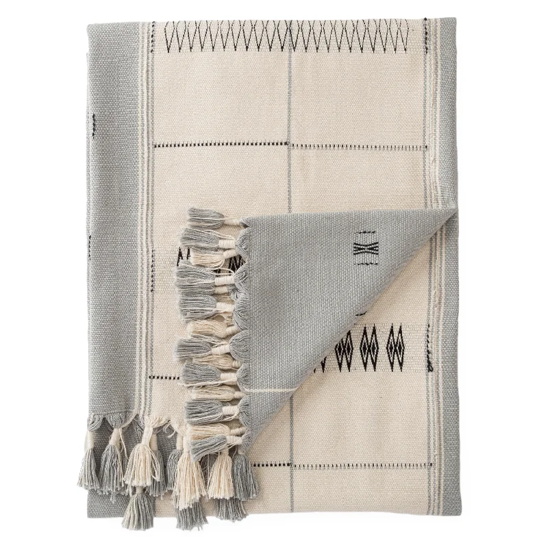 Sekrenyi Hand-Loomed Tribal Throw in Cream & Gray