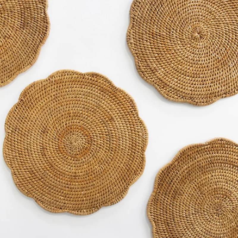 Woven Rattan Scalloped Placemats | Set of 4