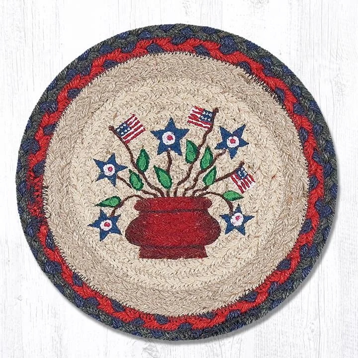 Earth Rugs MSPR-15 Americana Bouquet Printed Round Trivet 10``x10``