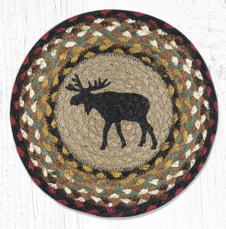 Earth Rugs MSPR-19 Black Moose Printed Round Trivet 10"x10"