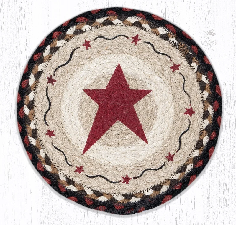 Earth Rugs MSPR-19 Primitive Star Burgundy Printed Round Trivet 10``x10``