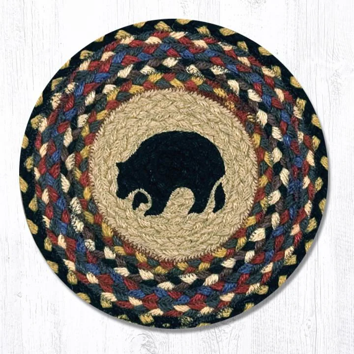 Earth Rugs MSPR-43 Black Bear Printed Round Trivet 10``x10``