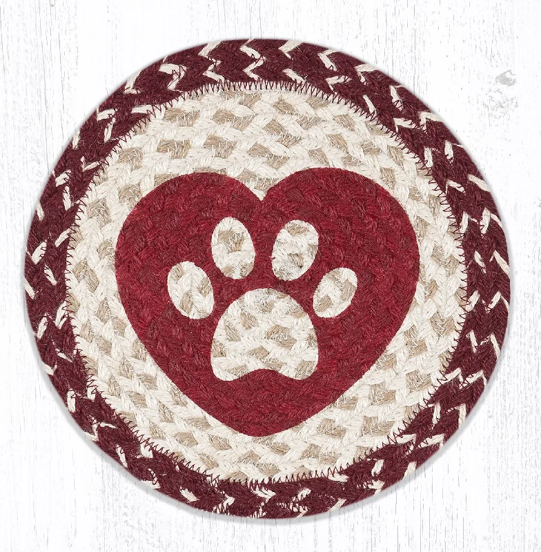 Earth Rugs MSPR-9-117 Heart Paw Printed Round Trivet