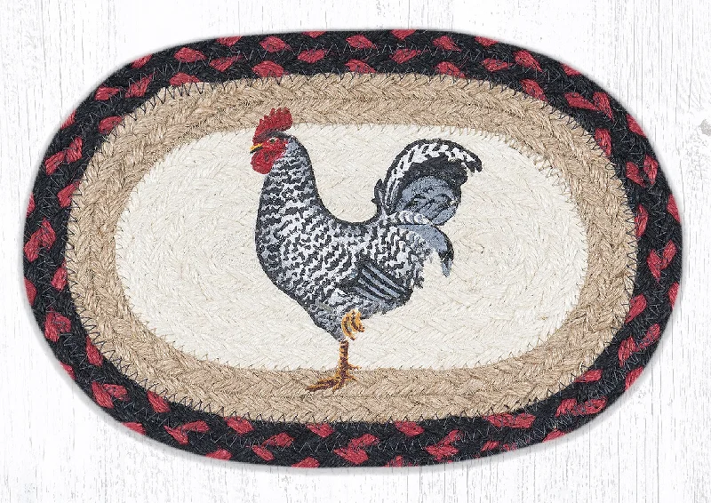 Earth Rugs OMSP-602 Black & White Rooster Printed Oval Swatch 7.5``x11``