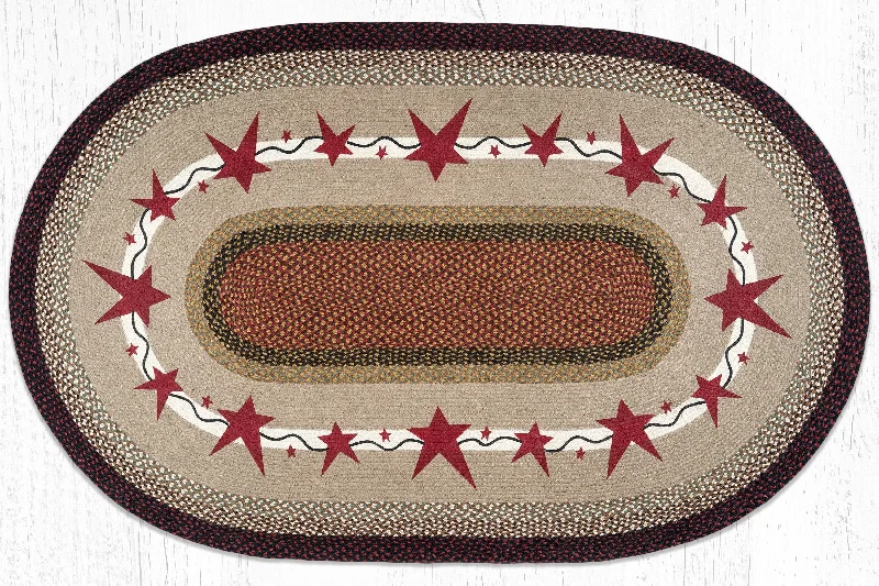 Earth Rugs OP-19 Primitive Stars Burgundy Oval Patch 5`x8`