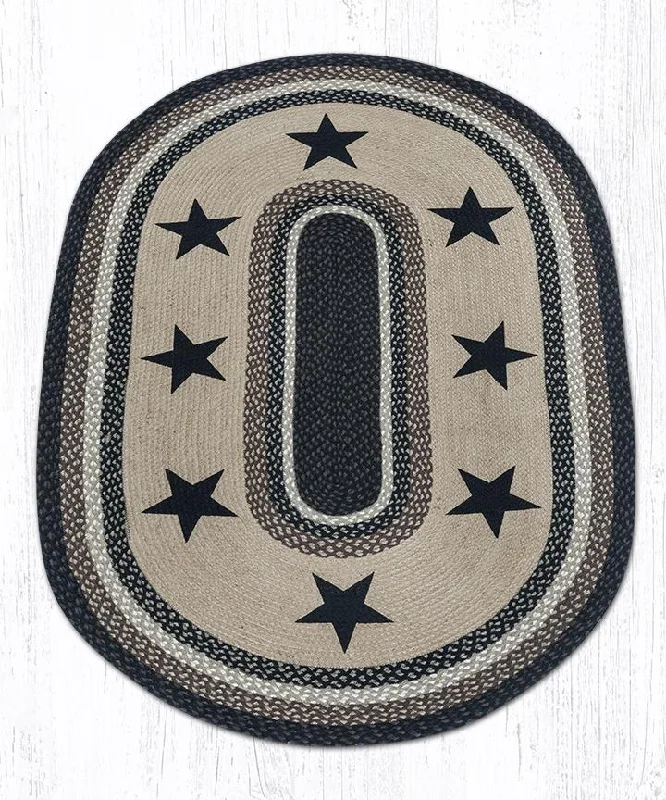 Earth Rugs OP-313 Black Stars Oval Patch 4`x6`