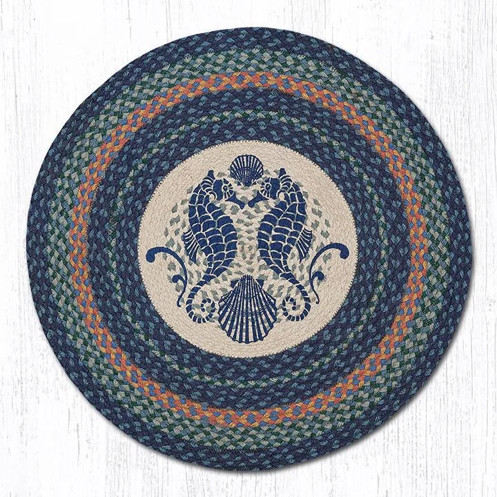 Earth Rugs RP-453 Shell Coast Seahorse Round Patch 27``x27``