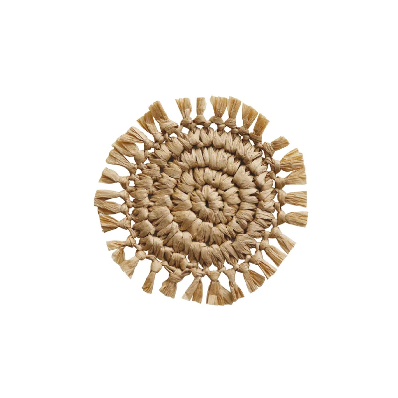 Fringed Round Coaster - Natural