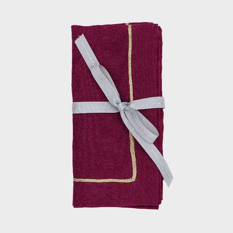 Joanna Buchanan Gold trim dinner napkins, damson, set of two