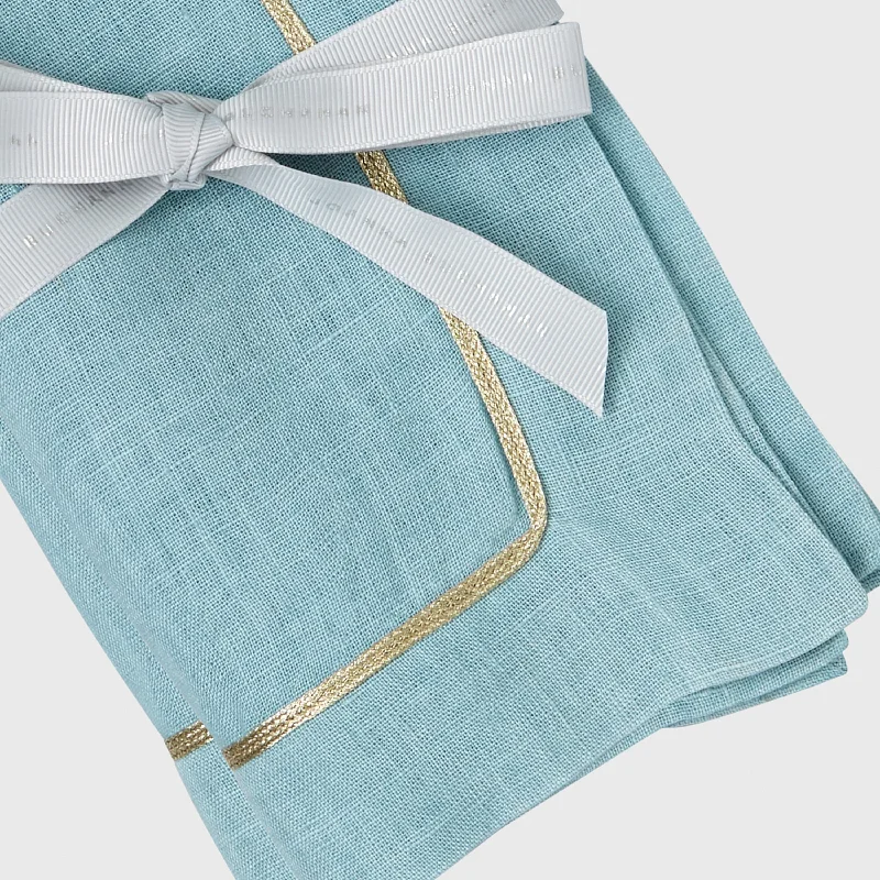 Joanna Buchanan Gold trim dinner napkins, duck egg blue, set of two