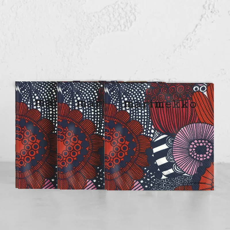 MARIMEKKO  |  SIIRTOLAPUUTARHA PAPER NAPKIN BUNDLE X3  |  NAVY + RED