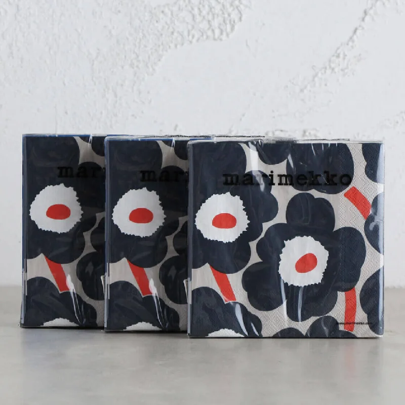 MARIMEKKO  |  UNIKKO PAPER NAPKIN BUNDLE X3  | NAVY + ORANGE + LINEN