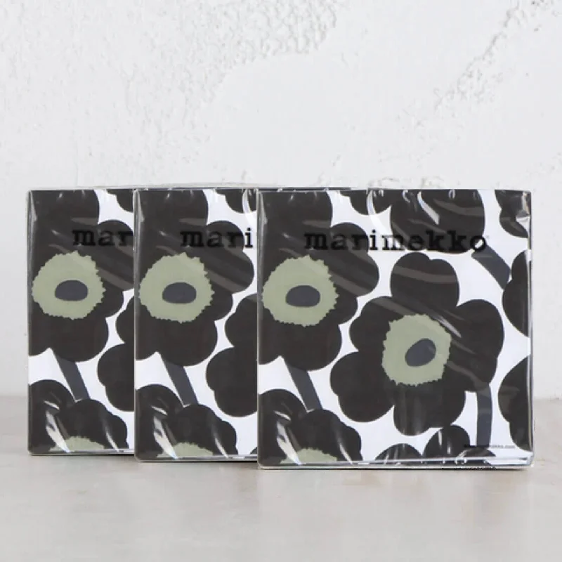 MARIMEKKO  |  UNIKKO PAPER NAPKIN BUNDLE X3  | BLACK + WHITE + OLIVE